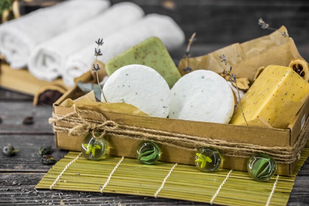 SPA still life on wooden table