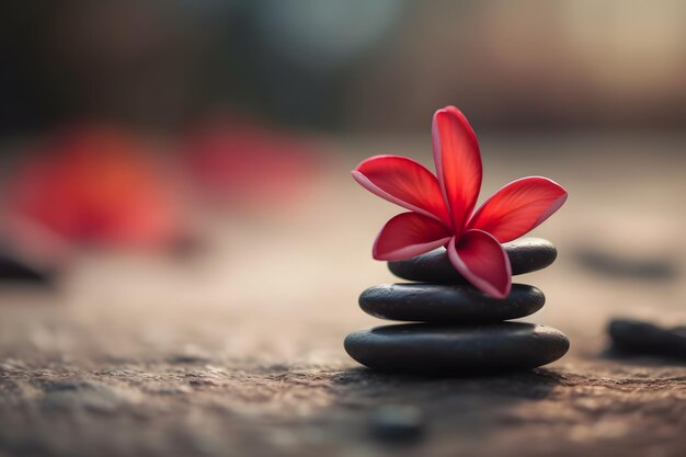 Spa stones and red frangipani flower Neural network AI generated