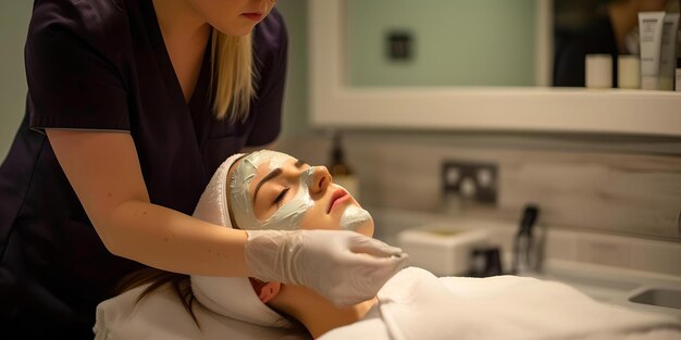 Photo spa treatment session in progress woman enjoying facial mask skincare and relaxation concept closeup professional setting ai