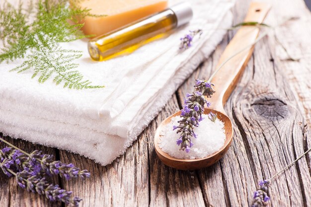 Spa treatment on  wooden table