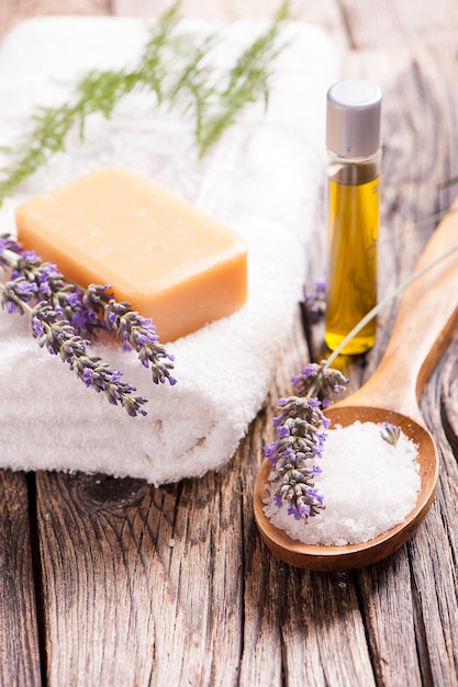 Spa treatment on  wooden table