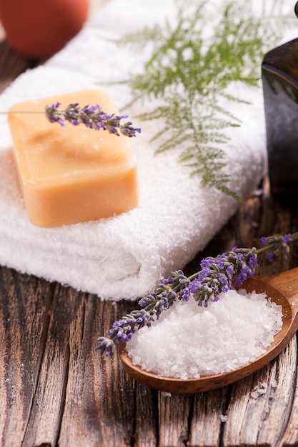 Spa treatment on  wooden table