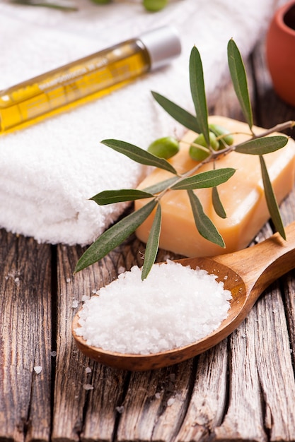 Spa treatment on  wooden table