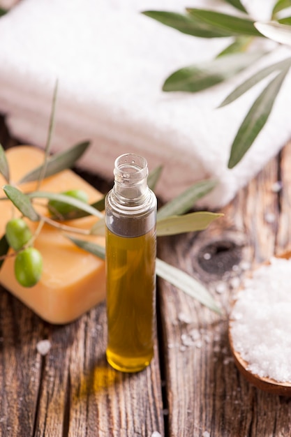 Spa treatment on  wooden table