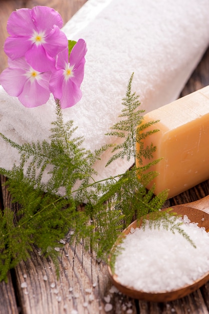 Spa treatment on  wooden table