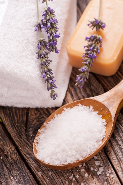 Spa treatment on  wooden table