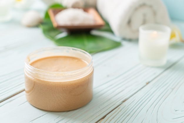 Spa treatments set on wooden background