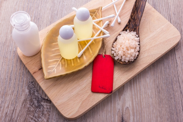 SPA and wellness , salt, white wood background