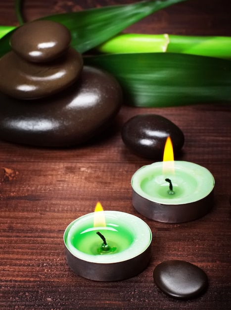 Spa with zen stones and candles