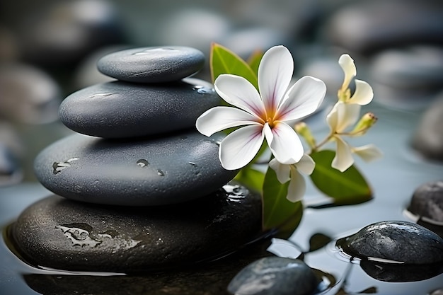 spa and yoga stones with flowers