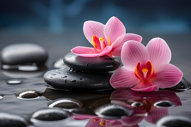 spa and yoga stones with flowers