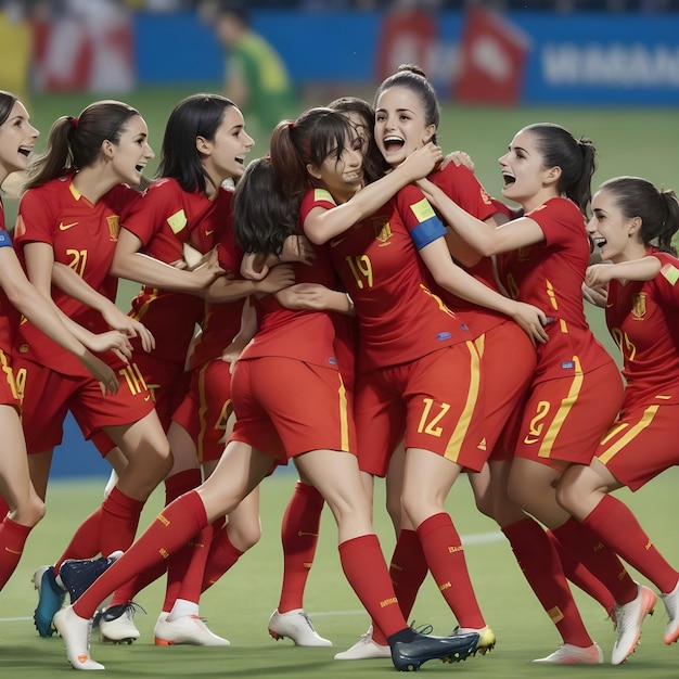 Spaans damesvoetbalteam Gelukkig feest na het winnen van Moment