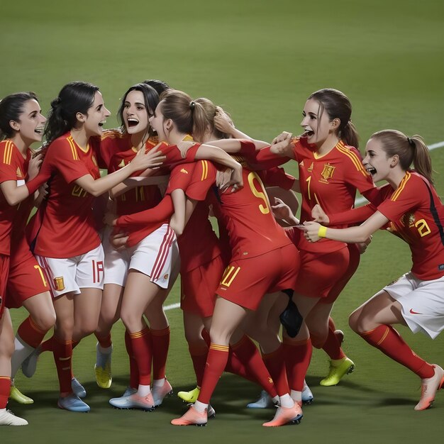 Spaans damesvoetbalteam Gelukkig feest na het winnen van Moment