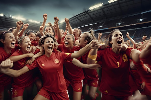 Spaans vrouwelijk voetbalteam viert de overwinning