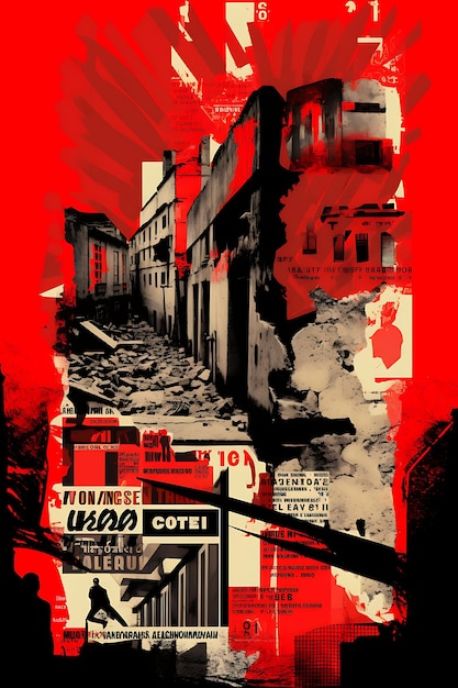 Foto spaanse burgeroorlog verwoeste gebouwen en propaganda posters bo poster design 2d a4 creatieve ideeën