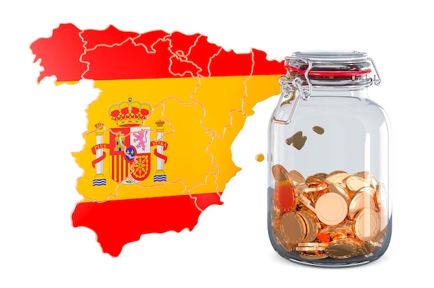Spaanse kaart met een glazen pot vol gouden munten 3D-weergave