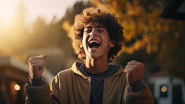 Foto spaanse studenten vieren overwinning en goed nieuws online ontvang meldingen en berichten