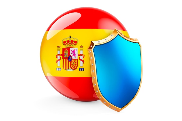 Spaanse vlag met schild Protect of Spain concept 3D-rendering