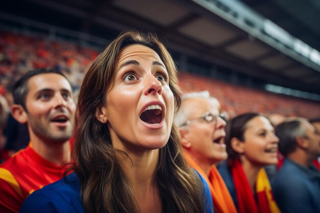 Spaanse vrouwelijke voetbalfans in een wk-stadion om de overwinning van het spaanse nationale team te vieren