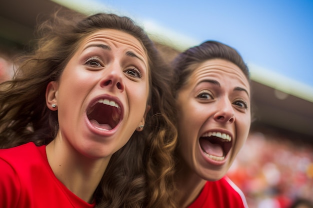 Spaanse vrouwelijke voetbalfans in een WK-stadion vieren de overwinning van het Spaanse nationale voetbalteam