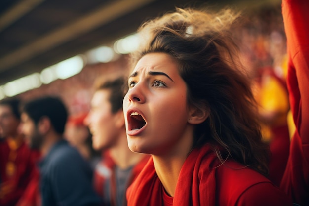 Spaanse vrouwelijke voetbalfans in een WK-stadion vieren de overwinning van het Spaanse nationale voetbalteam