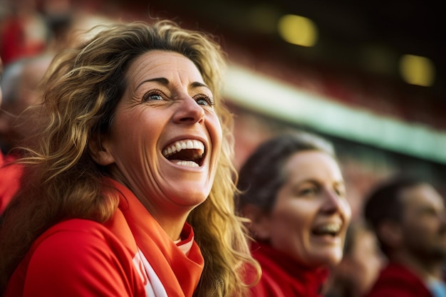 Spaanse vrouwelijke voetbalfans in een WK-stadion vieren de overwinning van het Spaanse nationale voetbalteam