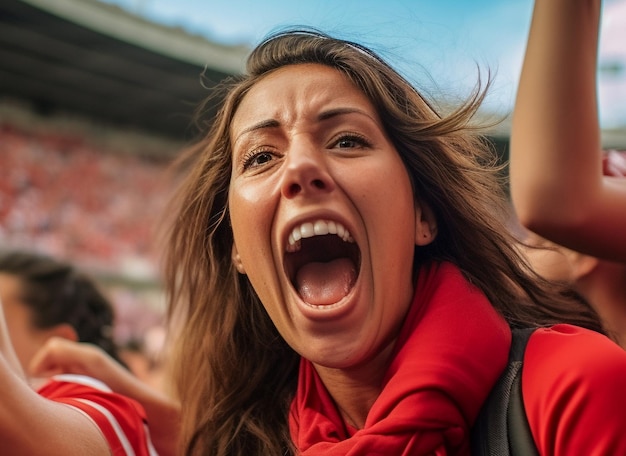 Spaanse vrouwelijke voetbalfans in een WK-stadion vieren de overwinning van het Spaanse nationale voetbalteam