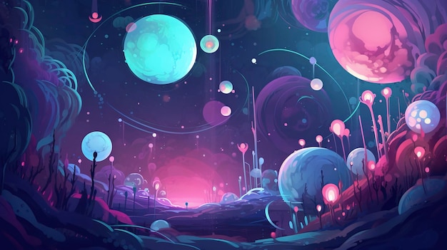 Space abstract background in the style of fantasy illustration violet and blue colored cartoon style felicia simion alien worlds paul Pelletier generat ai