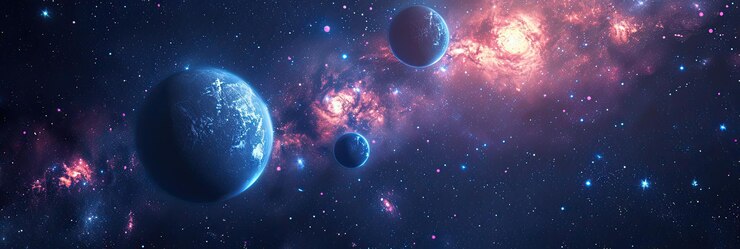 Космический абстрактный фон с планетами и звездами космический ландшафт в неоновых цветах изображение, сгенерированное ИИ