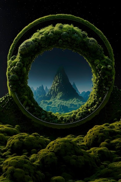 Space alien landscape green planet concentric circle earth day