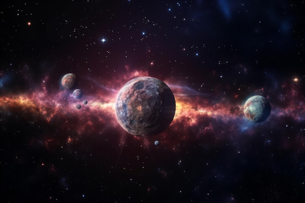 a space background with many planets