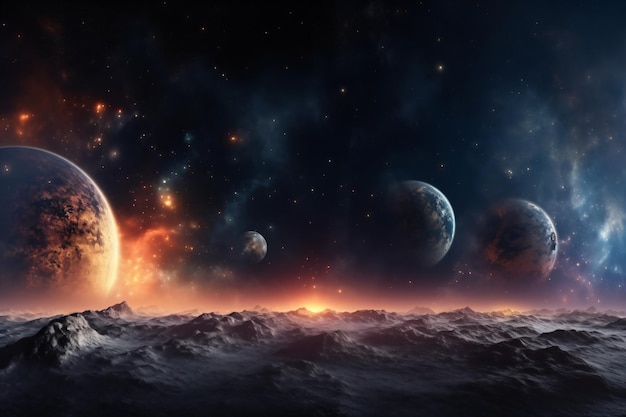 a space background with many planets