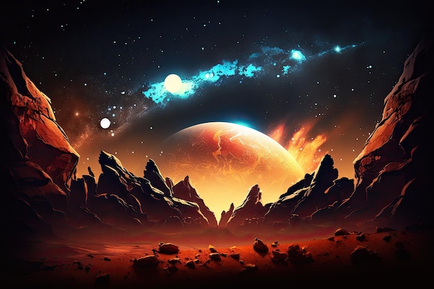 Space Background with Martian Landscape