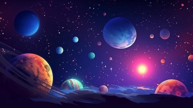 space background with planet and galaxy