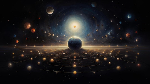 惑星と星が描かれた宇宙の背景。