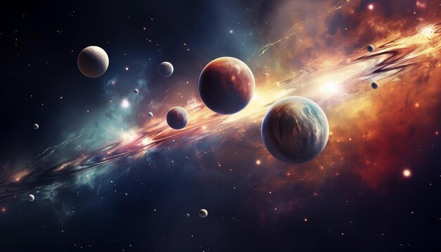 Photo a space background with planets and planets