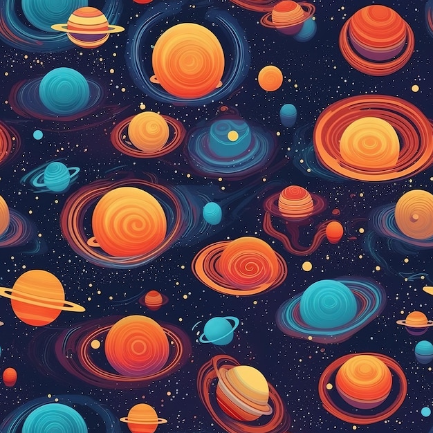 A space background with planets and stars.