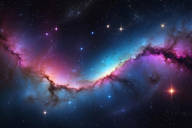 Space background with stardust and shining stars Realistic colorful cosmos with nebula and milky way