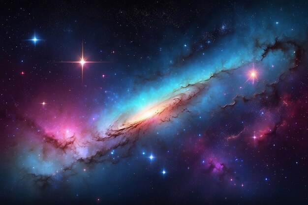 Space background with stardust and shining stars Realistic colorful cosmos with nebula and milky way