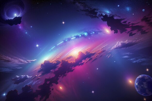 Space background with stardust and shining stars realistic colorful cosmos with nebula and milky way