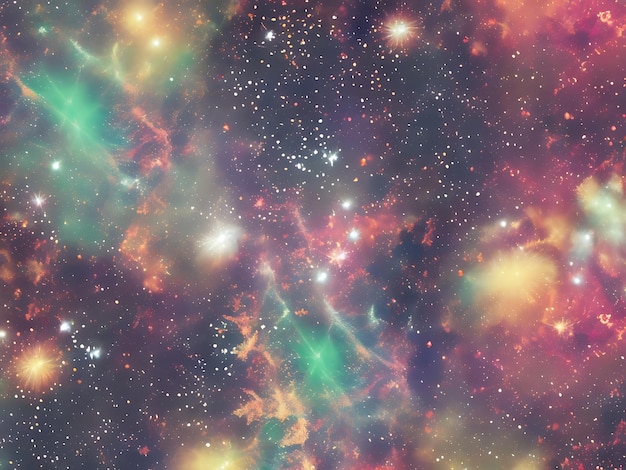 スターダストと輝く星を持つ宇宙の背景星雲と天の川を持つ現実的なカラフルなコスモス