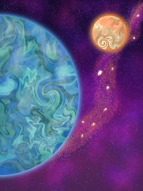 2つの惑星と星のある空間の背景