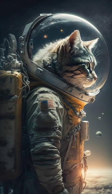 キャットアートによる宇宙猫宇宙飛行士の絵を描いた宇宙猫ポスター