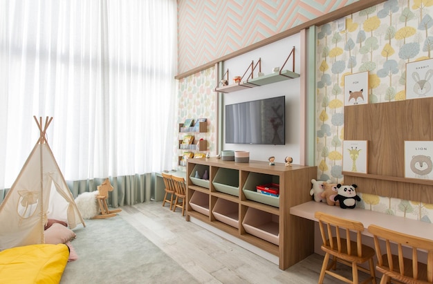 Space for children to play decorated with luxurious furniture planned and designed