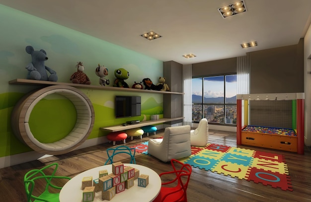計画・デザインされた豪華な家具で飾られた子供たちが遊べる空間