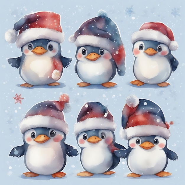 Space Christmas Party Festive Cute Penguin Illustration