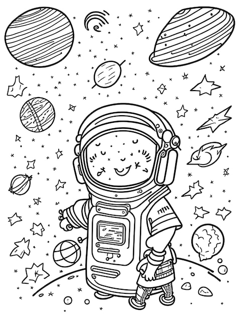 Space coloring page for kids