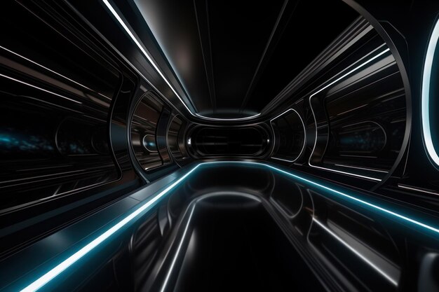 Space corridor with neon illumination generative ai