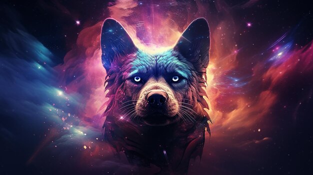 Photo space dog a godlike creature in cosmic awe