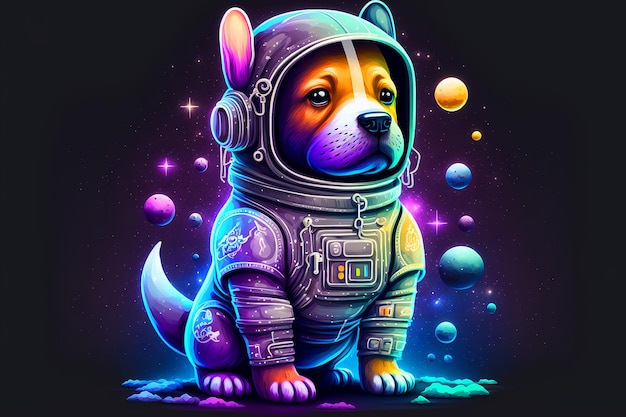 A space dog in a space suit